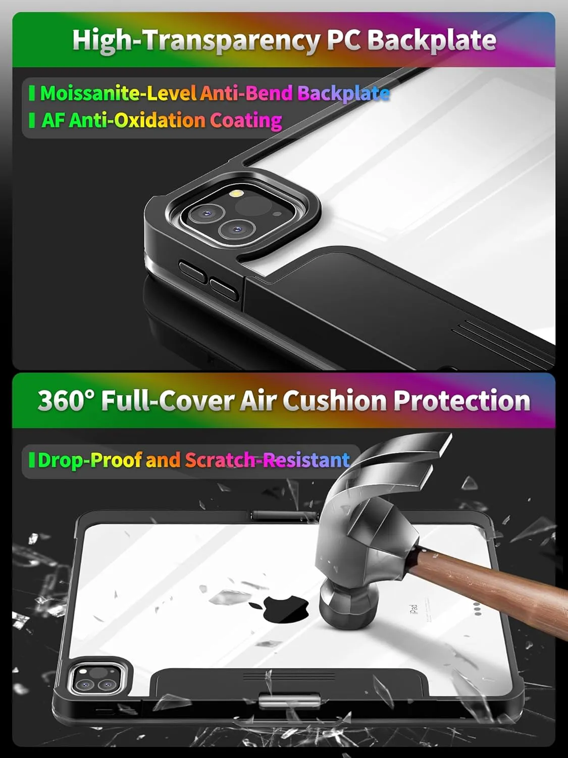 iPad Air 11" Case with Keyboard (M3/M2, 2025/2024) – 360° Rotating Multi-Touch Trackpad, RGB Backlit Keyboard, Transparent Back, Pencil Holder, Type-C Charging for 5th/4th Gen – Tech Circuit X