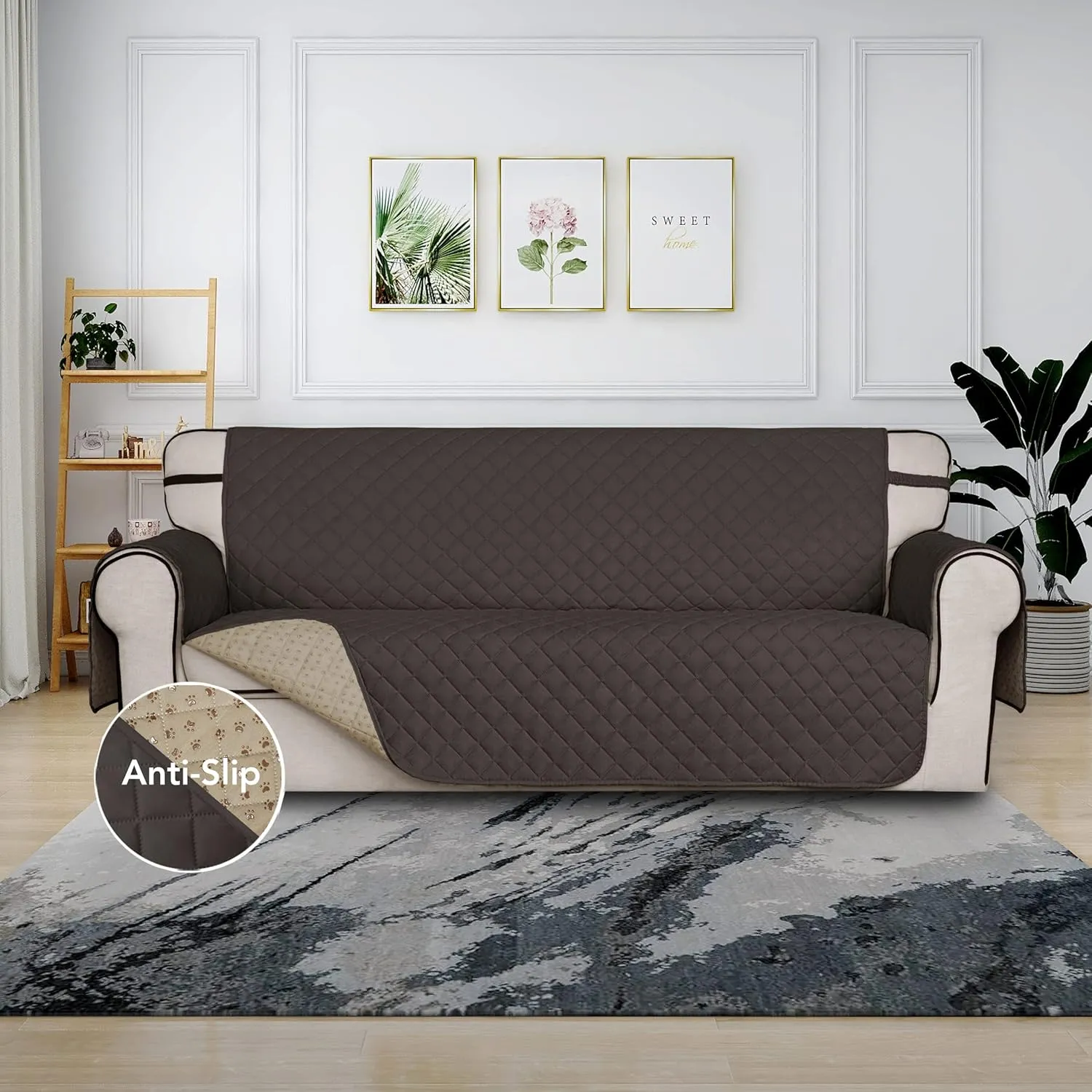 ISSUNTEX Super Anti-Slip Couch Covers for 3 Cushion Couch Sofa, Water Resistant Sofa Cover Quilted Sofa Slipcover Furniture Protectors for Dogs, Pets, Kids (Oversized Sofa, Chocolate)