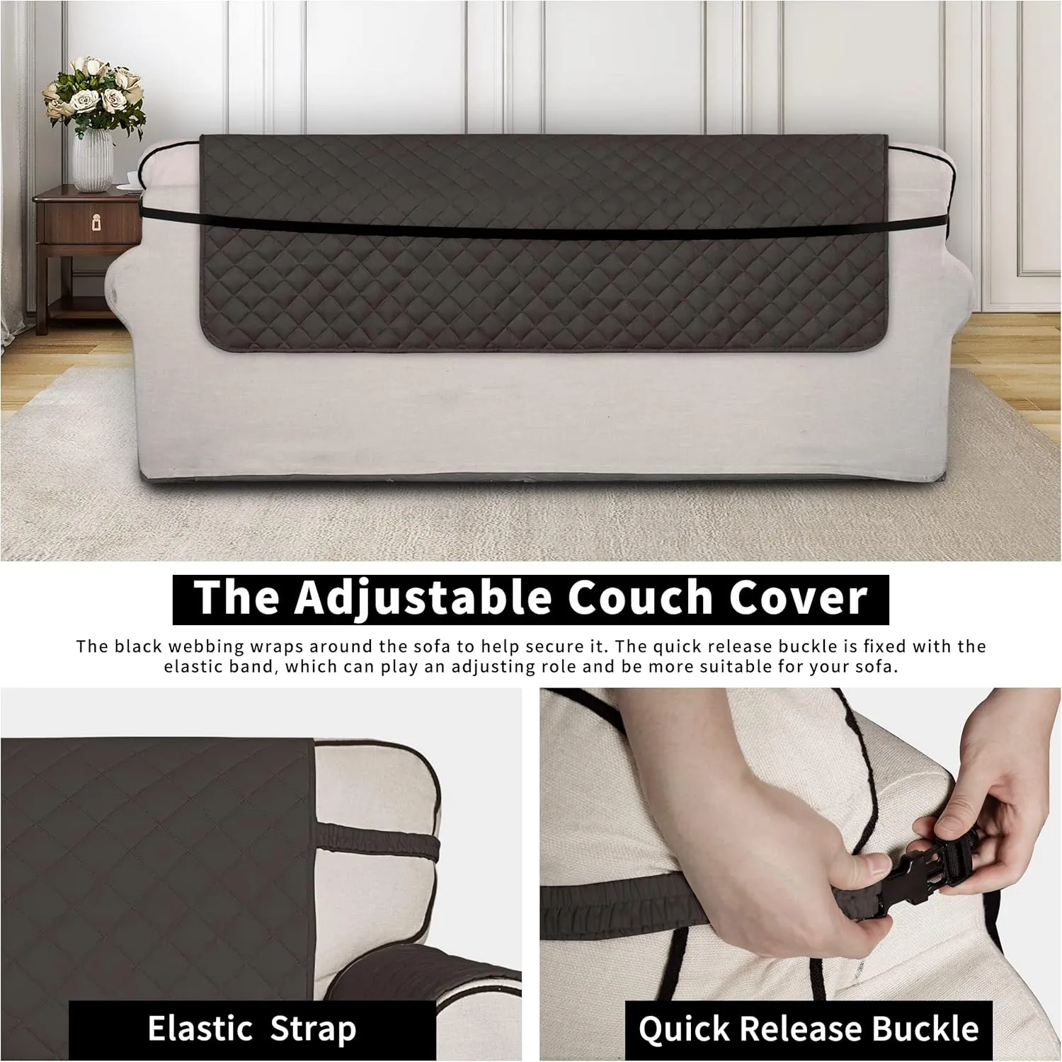 ISSUNTEX Super Anti-Slip Couch Covers for 3 Cushion Couch Sofa, Water Resistant Sofa Cover Quilted Sofa Slipcover Furniture Protectors for Dogs, Pets, Kids (Oversized Sofa, Chocolate)
