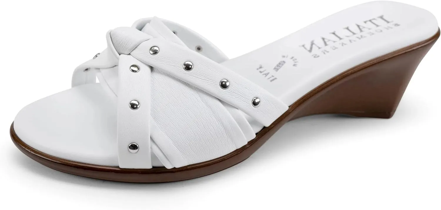 ITALIAN SHOEMAKERS Avra Women's Wedge Sandal with Knot Strap and Metallic Features Comfort