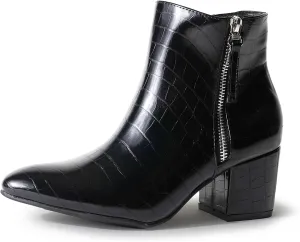 J. Adams Zuma Ankle Bootie – Closed Pointed Toe Low Block Heel Zip Up Boot