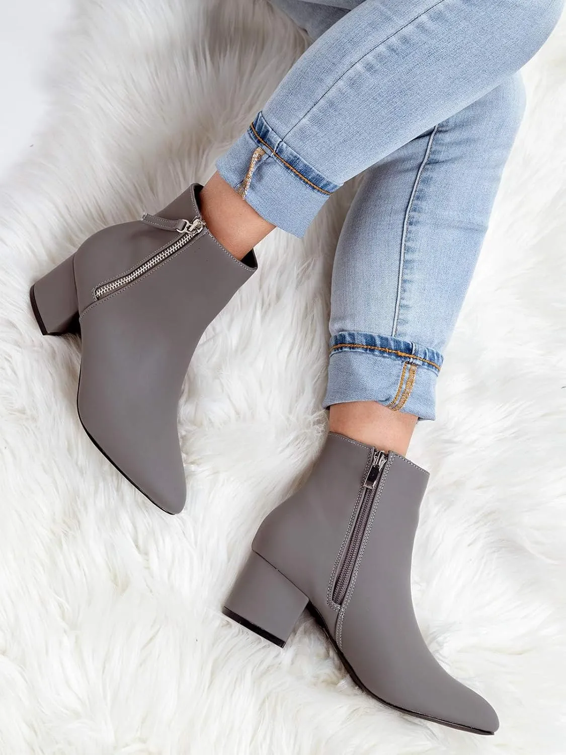 J. Adams Zuma Ankle Bootie – Closed Pointed Toe Low Block Heel Zip Up Boot