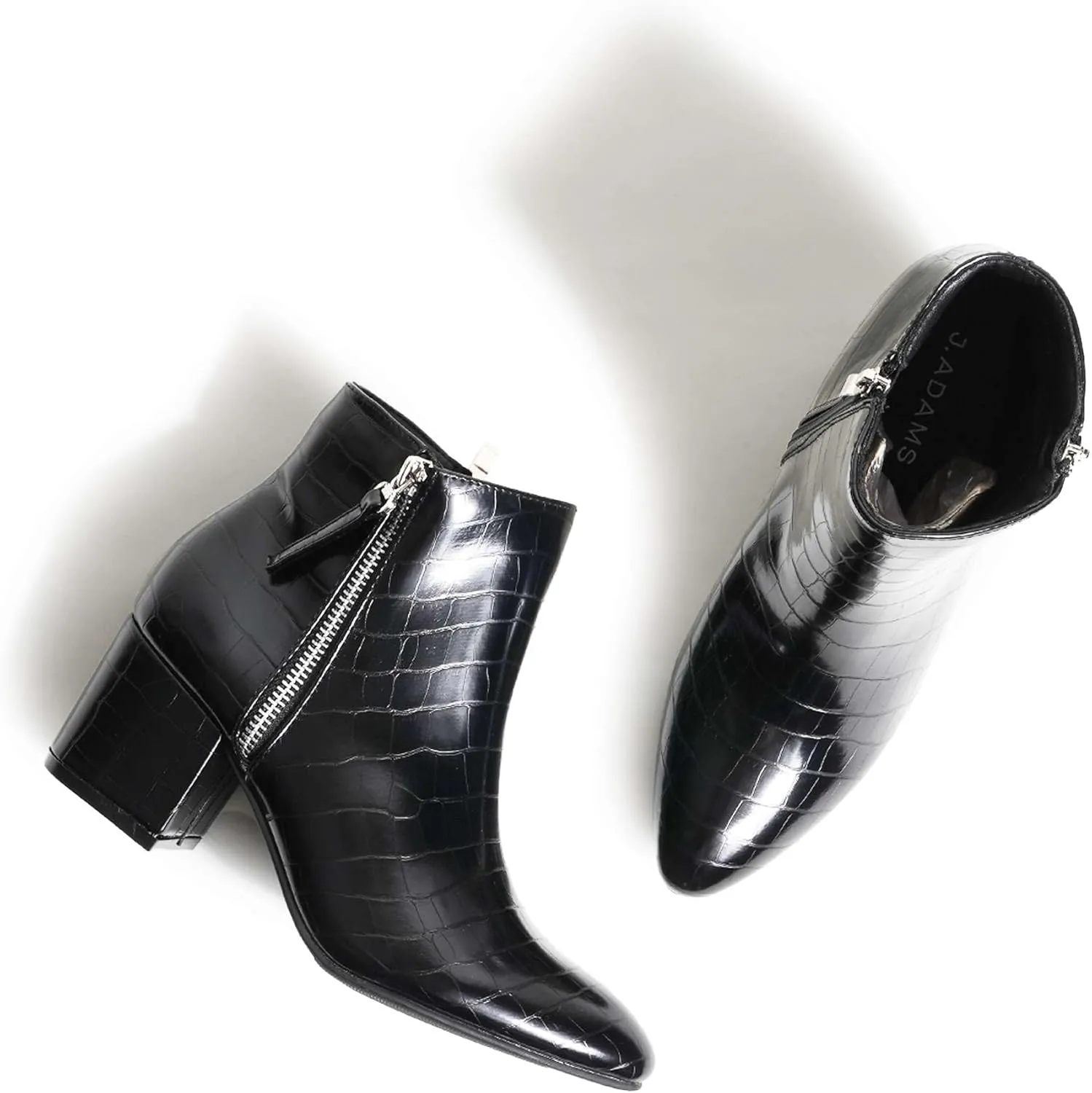 J. Adams Zuma Ankle Bootie – Closed Pointed Toe Low Block Heel Zip Up Boot
