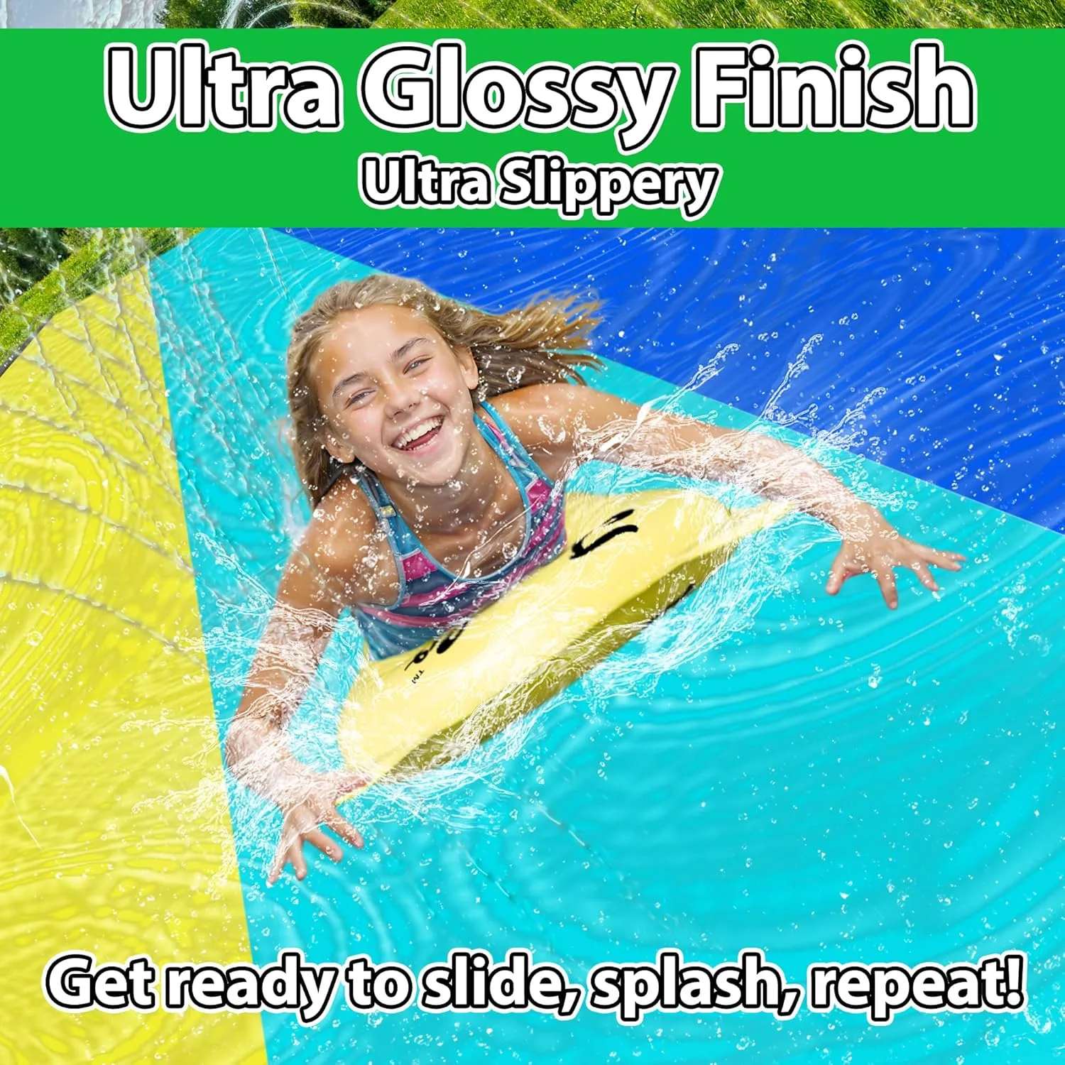 JAMBO 20Ft XL Premium 3 Lane Slip Splash and Slide with 3 Bodyboards, Heavy Duty Water Slide- Advanced 3-Way Water Sprinkler System, Backyard Waterslide Outdoor Water Toys n Slides for Kids Splash Pad