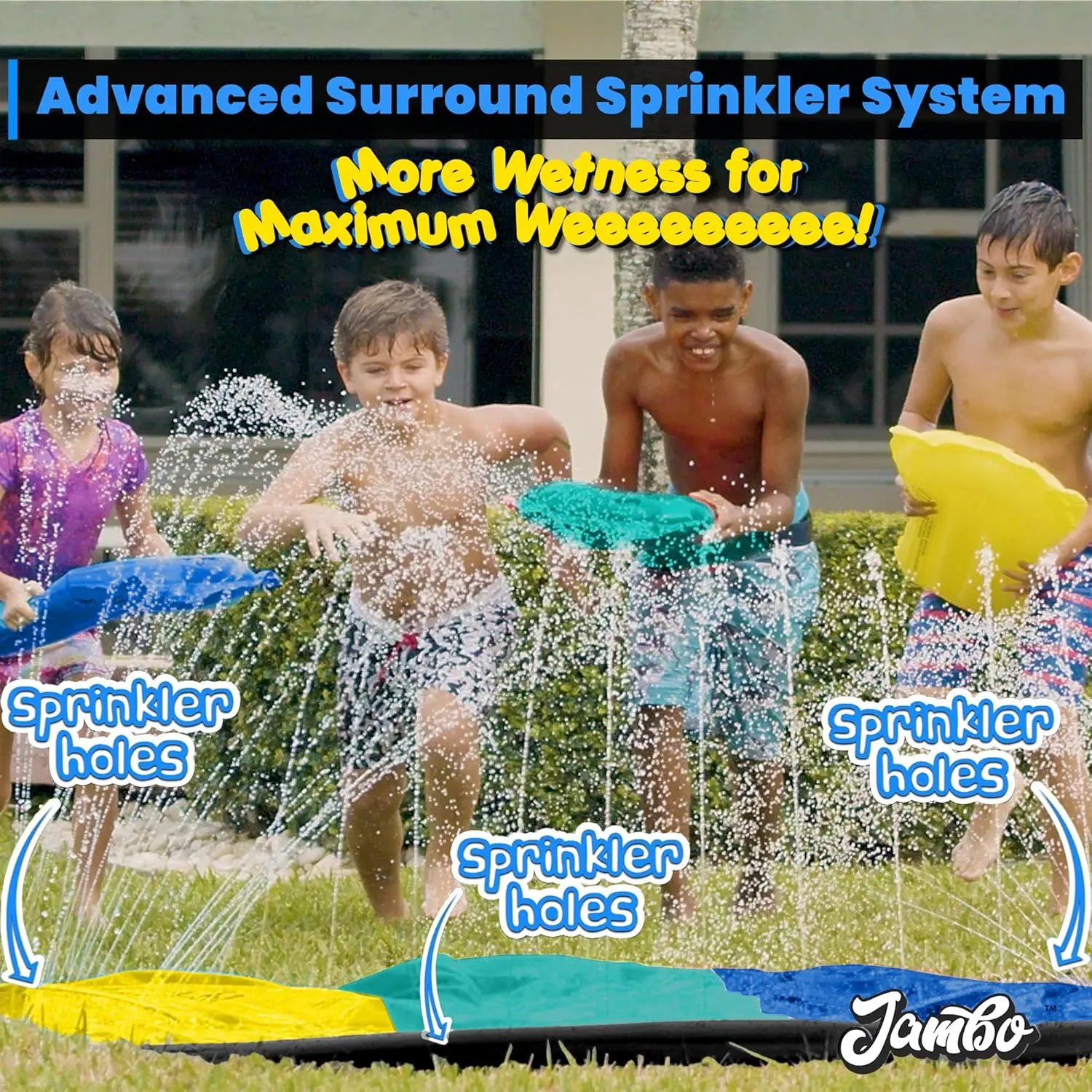 JAMBO 20Ft XL Premium 3 Lane Slip Splash and Slide with 3 Bodyboards, Heavy Duty Water Slide- Advanced 3-Way Water Sprinkler System, Backyard Waterslide Outdoor Water Toys n Slides for Kids Splash Pad