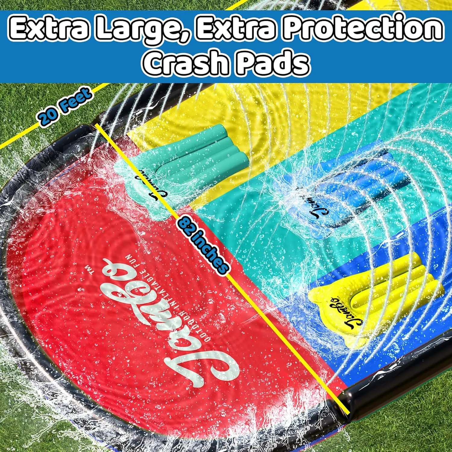 JAMBO 20Ft XL Premium 3 Lane Slip Splash and Slide with 3 Bodyboards, Heavy Duty Water Slide- Advanced 3-Way Water Sprinkler System, Backyard Waterslide Outdoor Water Toys n Slides for Kids Splash Pad