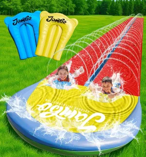 JAMBO 24Ft XL Slip Splash and Slide and 2 Bodyboards, Heavy Duty Lawn Water Slide, Summer Water Toy with Sprinkler for Backyard Outdoor Water Fun n Toys for Kids, Splash Mat Splash Pad