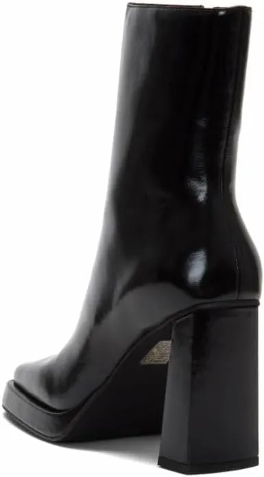 Jeffrey Campbell Maximal-Lo Black Leather Block Heel Side Zipper Ankle Booties