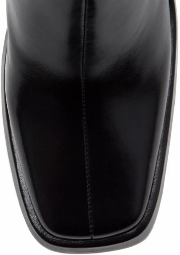 Jeffrey Campbell Maximal-Lo Black Leather Block Heel Side Zipper Ankle Booties