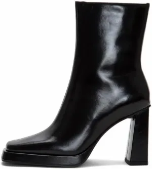 Jeffrey Campbell Maximal-Lo Black Leather Block Heel Side Zipper Ankle Booties