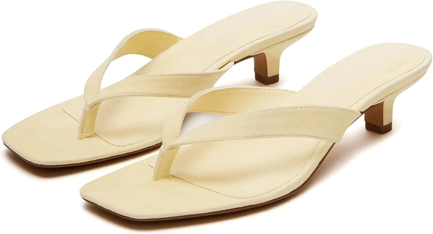 Jelly Flip Flops for Women Square Toe Thong Clear Kitten Heeled Sandals Comfortable Summer Beach Slip On Slippers Slide Shoes