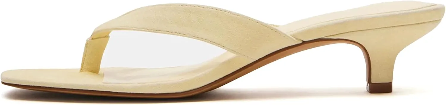Jelly Flip Flops for Women Square Toe Thong Clear Kitten Heeled Sandals Comfortable Summer Beach Slip On Slippers Slide Shoes