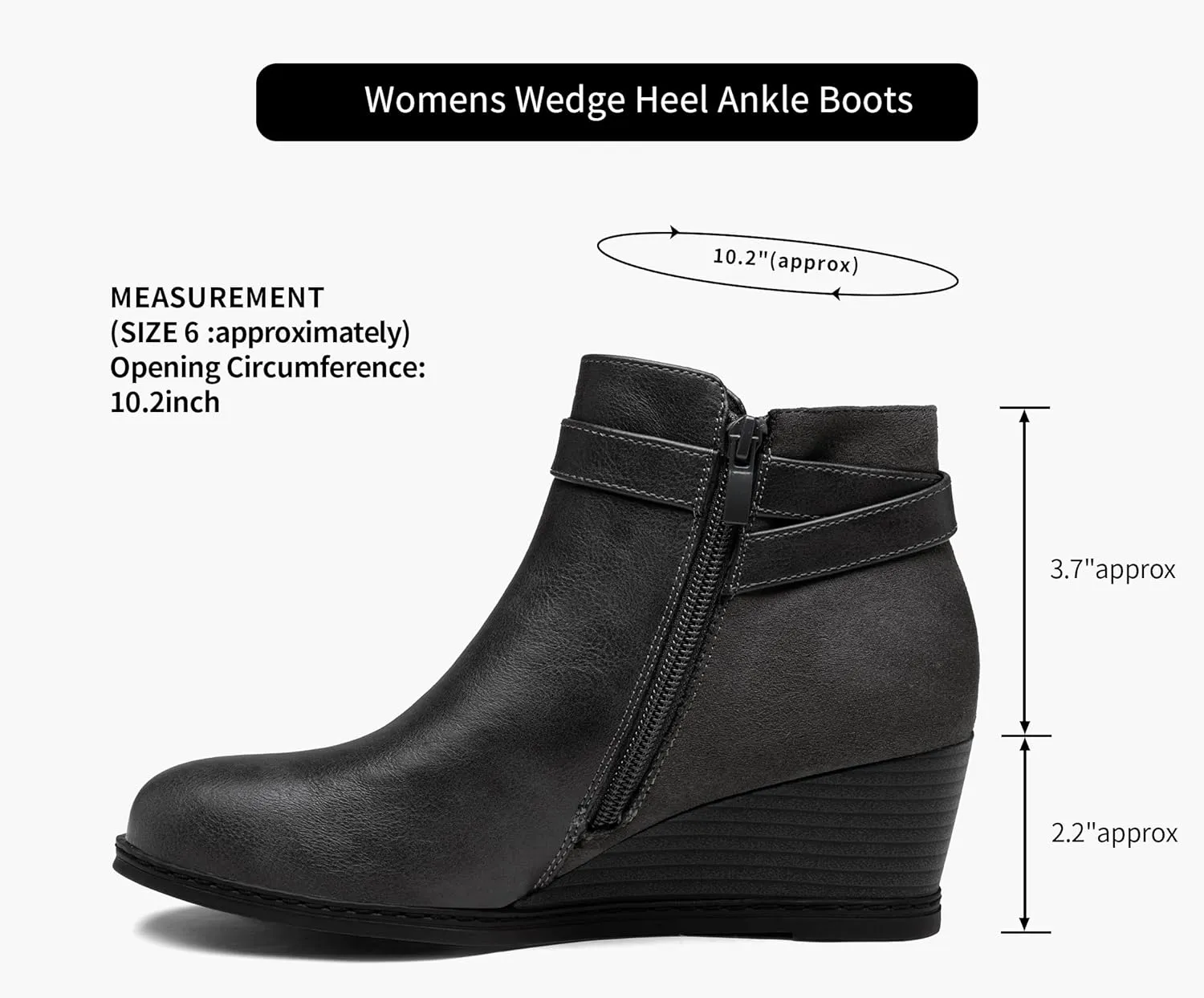 Jeossy Women's 9636 Low Wedge Boots, Comfortable Ankle Wedge Booties with Side Zipper