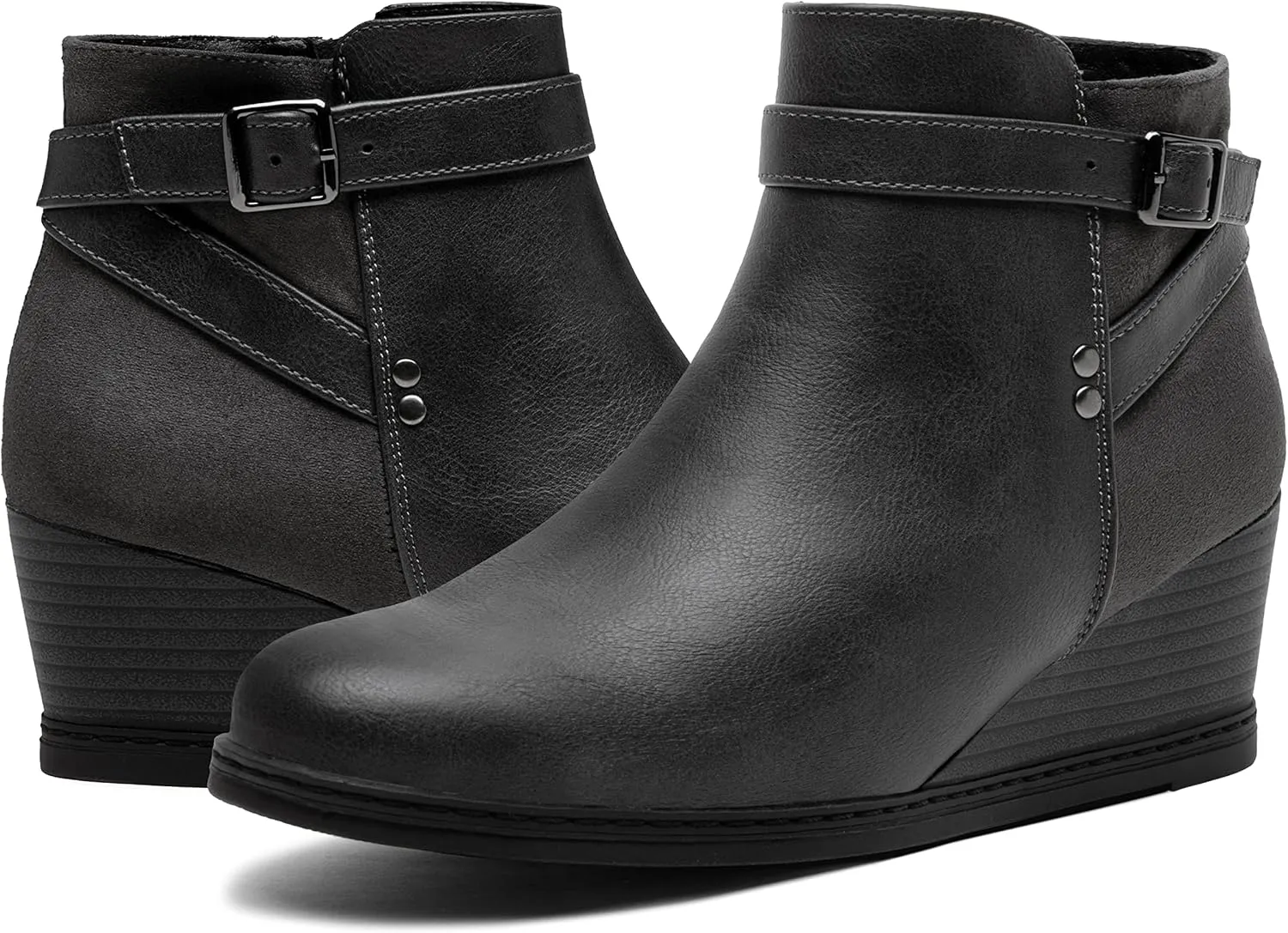 Jeossy Women's 9636 Low Wedge Boots, Comfortable Ankle Wedge Booties with Side Zipper