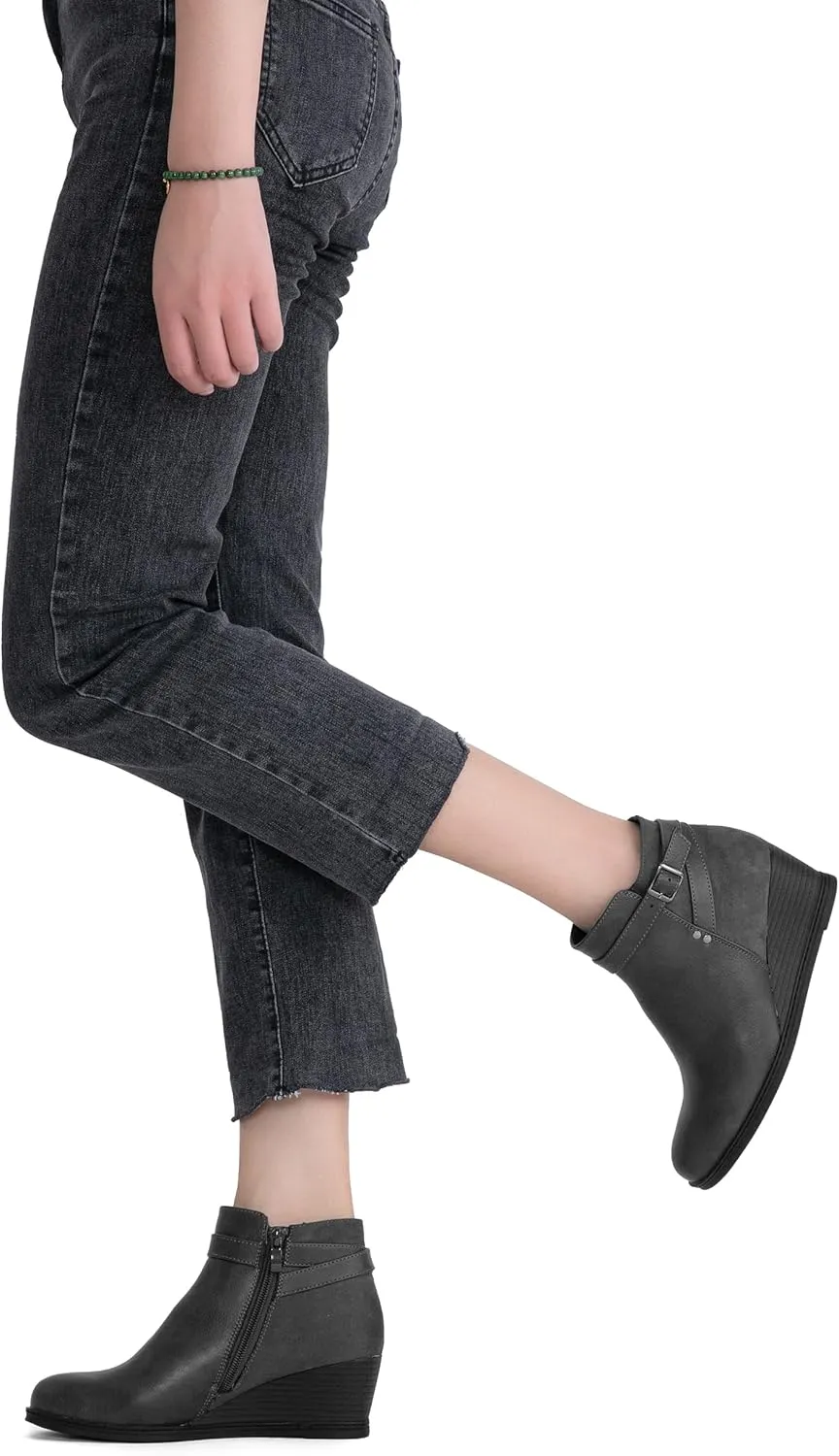 Jeossy Women's 9636 Low Wedge Boots, Comfortable Ankle Wedge Booties with Side Zipper