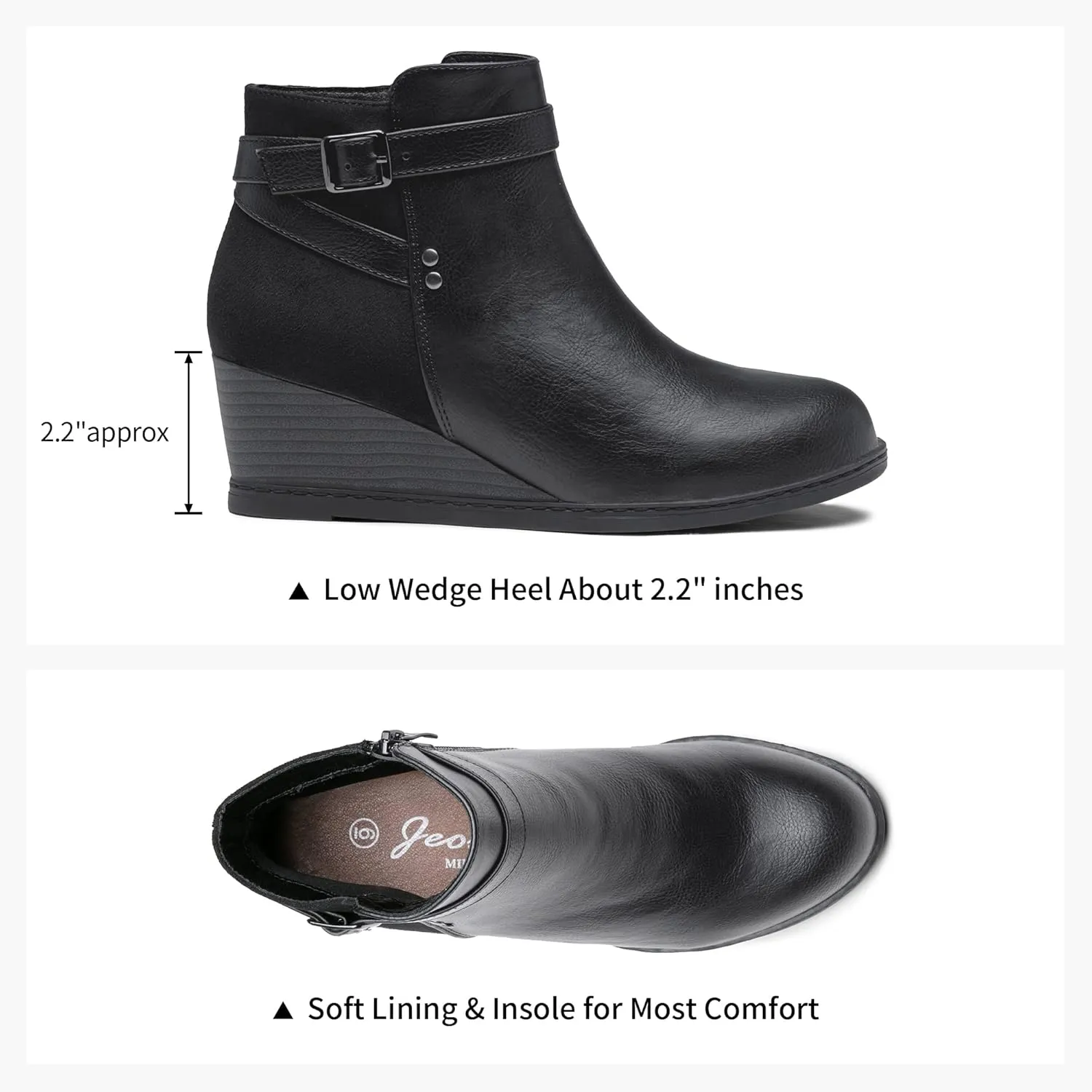Jeossy Women's 9636 Low Wedge Boots, Comfortable Ankle Wedge Booties with Side Zipper