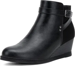 Jeossy Women's 9636 Low Wedge Boots, Comfortable Ankle Wedge Booties with Side Zipper