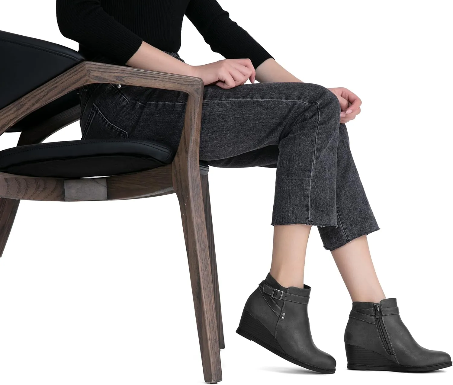 Jeossy Women's 9636 Low Wedge Boots, Comfortable Ankle Wedge Booties with Side Zipper