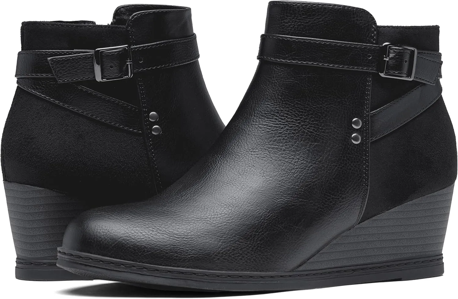 Jeossy Women's 9636 Low Wedge Boots, Comfortable Ankle Wedge Booties with Side Zipper