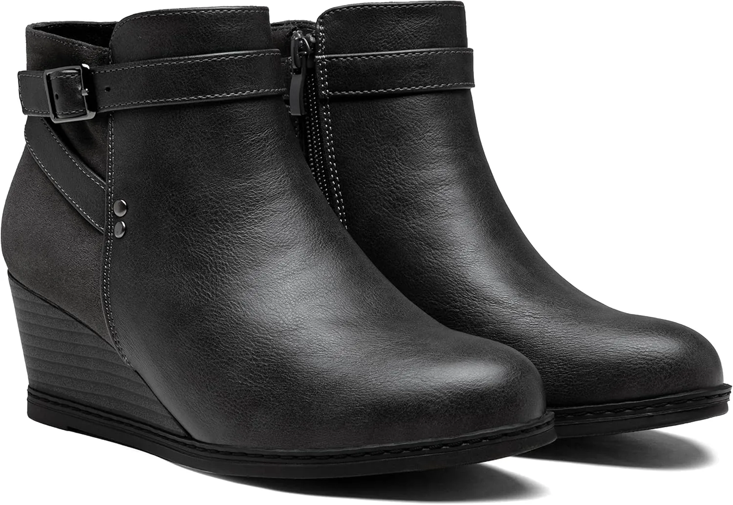 Jeossy Women's 9636 Low Wedge Boots, Comfortable Ankle Wedge Booties with Side Zipper