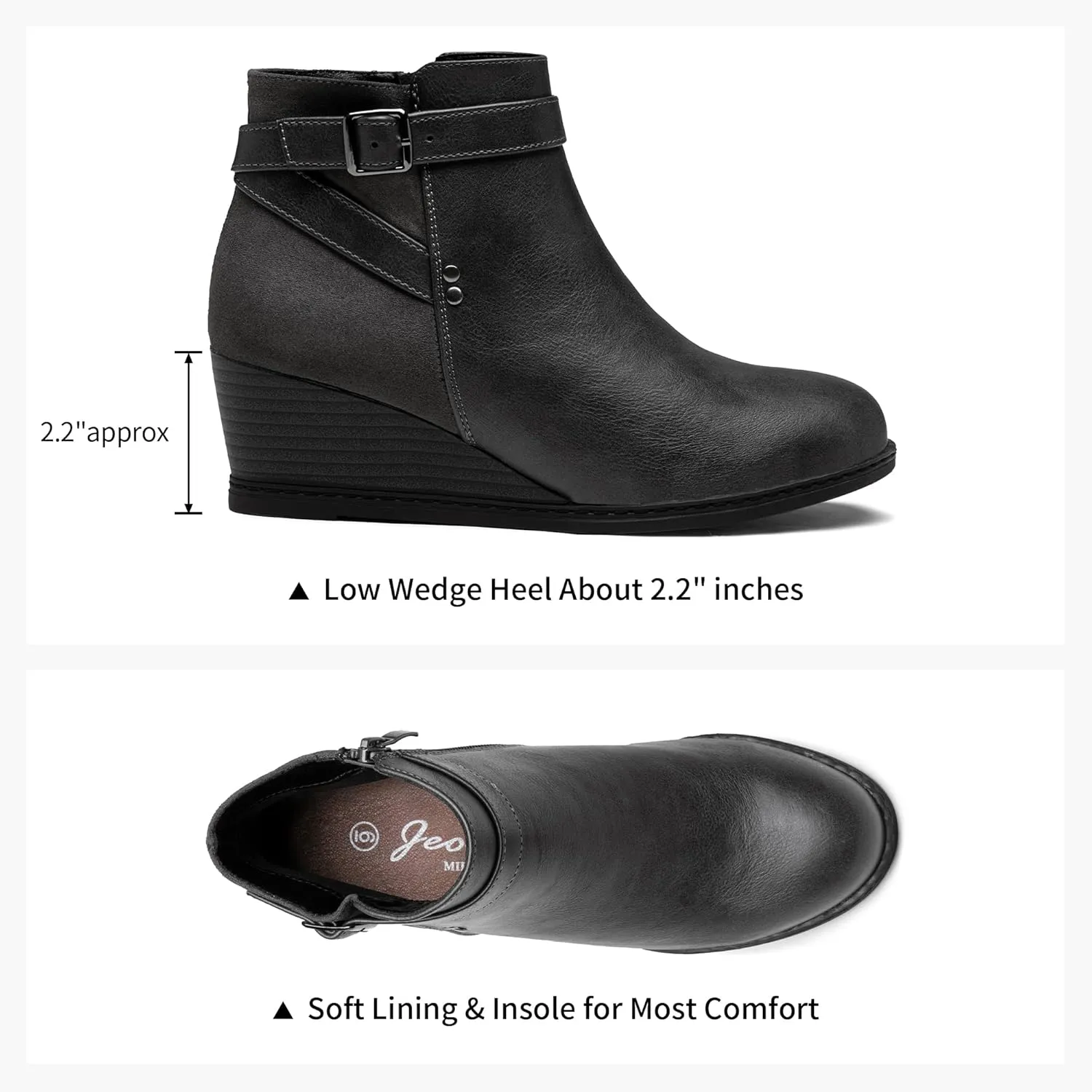 Jeossy Women's 9636 Low Wedge Boots, Comfortable Ankle Wedge Booties with Side Zipper