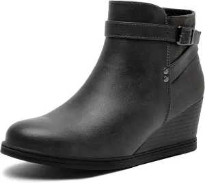 Jeossy Women's 9636 Low Wedge Boots, Comfortable Ankle Wedge Booties with Side Zipper