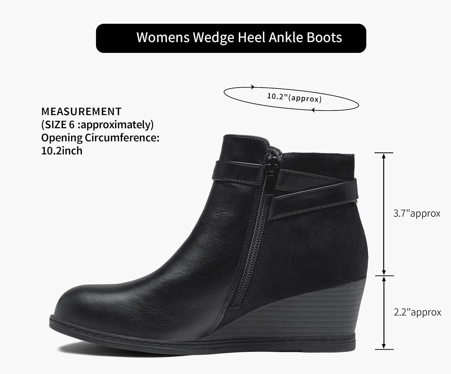 Jeossy Women's 9636 Low Wedge Boots, Comfortable Ankle Wedge Booties with Side Zipper