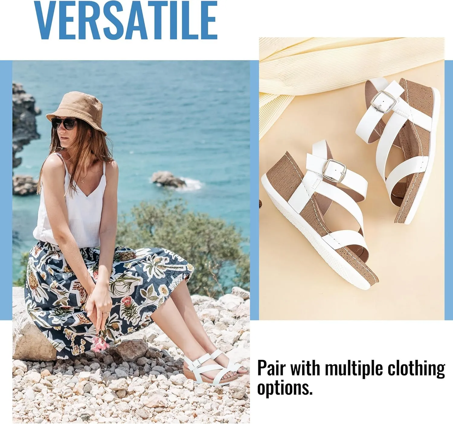 Jeossy Women's Platform Wedge Sandals 835 Comfortable Open Toe Ankle Strap Summer Walking Sandals with Buckle