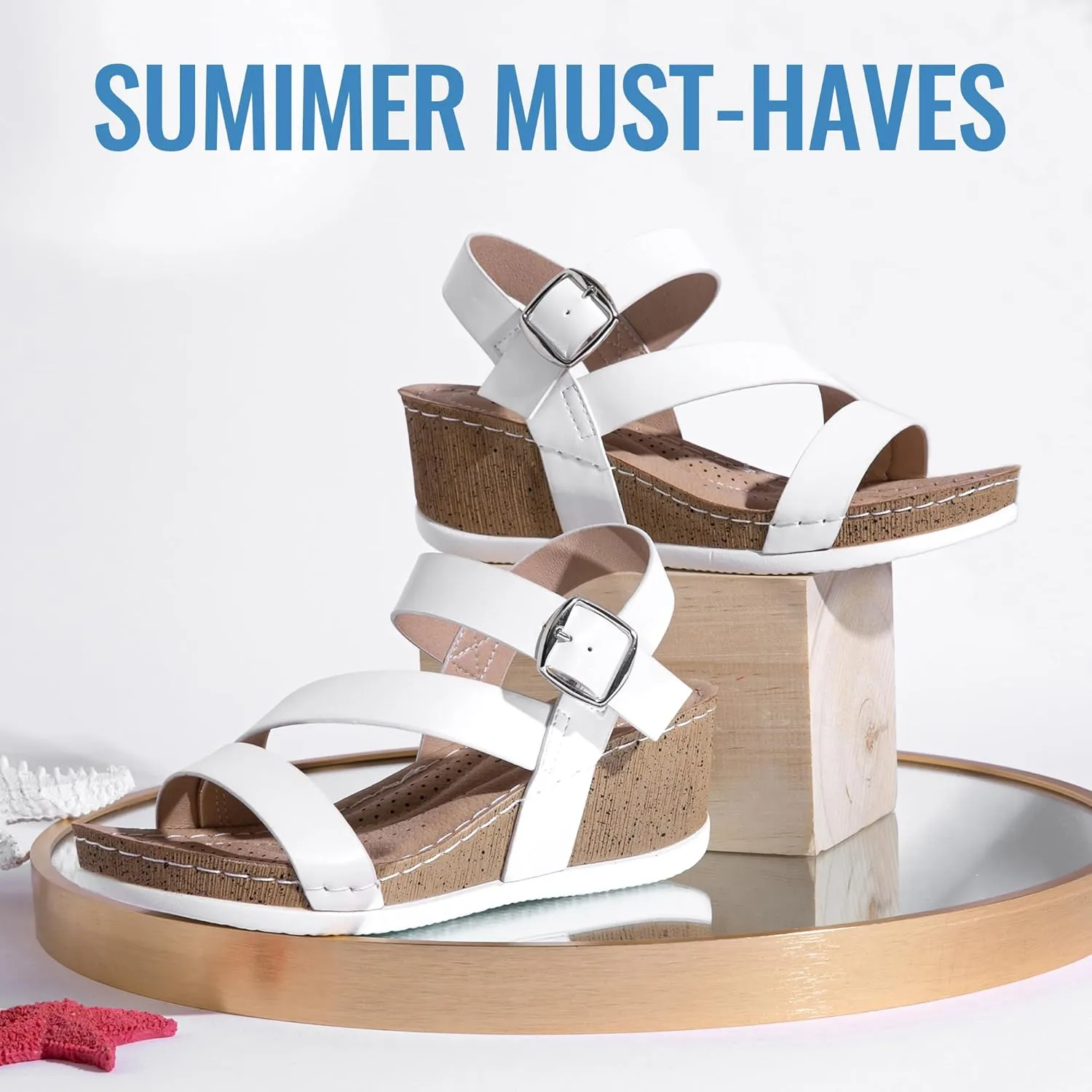 Jeossy Women's Platform Wedge Sandals 835 Comfortable Open Toe Ankle Strap Summer Walking Sandals with Buckle