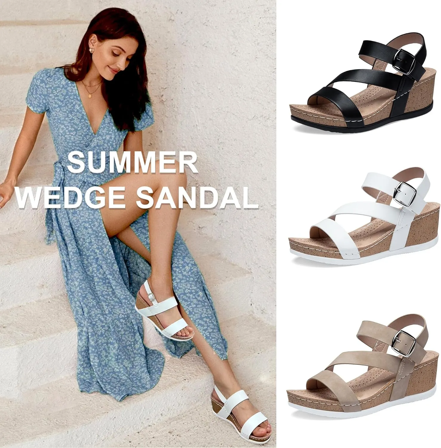 Jeossy Women's Platform Wedge Sandals 835 Comfortable Open Toe Ankle Strap Summer Walking Sandals with Buckle