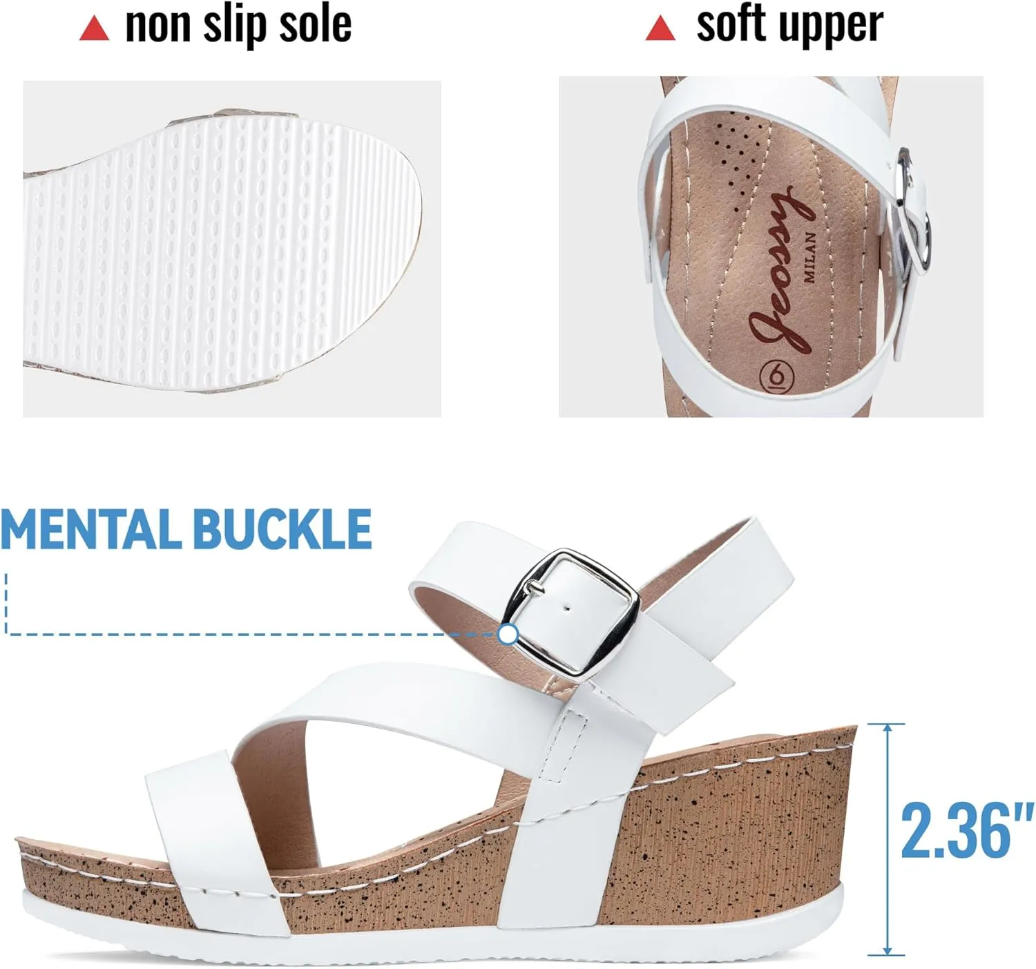 Jeossy Women's Platform Wedge Sandals 835 Comfortable Open Toe Ankle Strap Summer Walking Sandals with Buckle