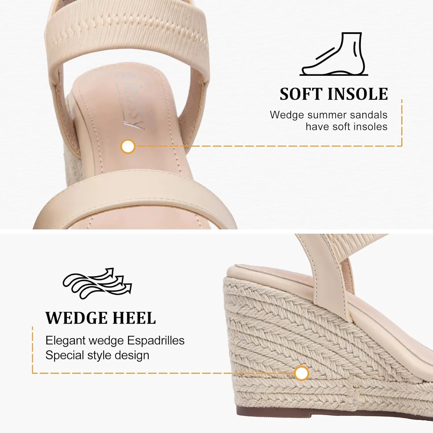 Jeossy Women's Wedge Platform Black Sandals, Espadrille Comfort Elastic Ankle Strap 8801 Sandals