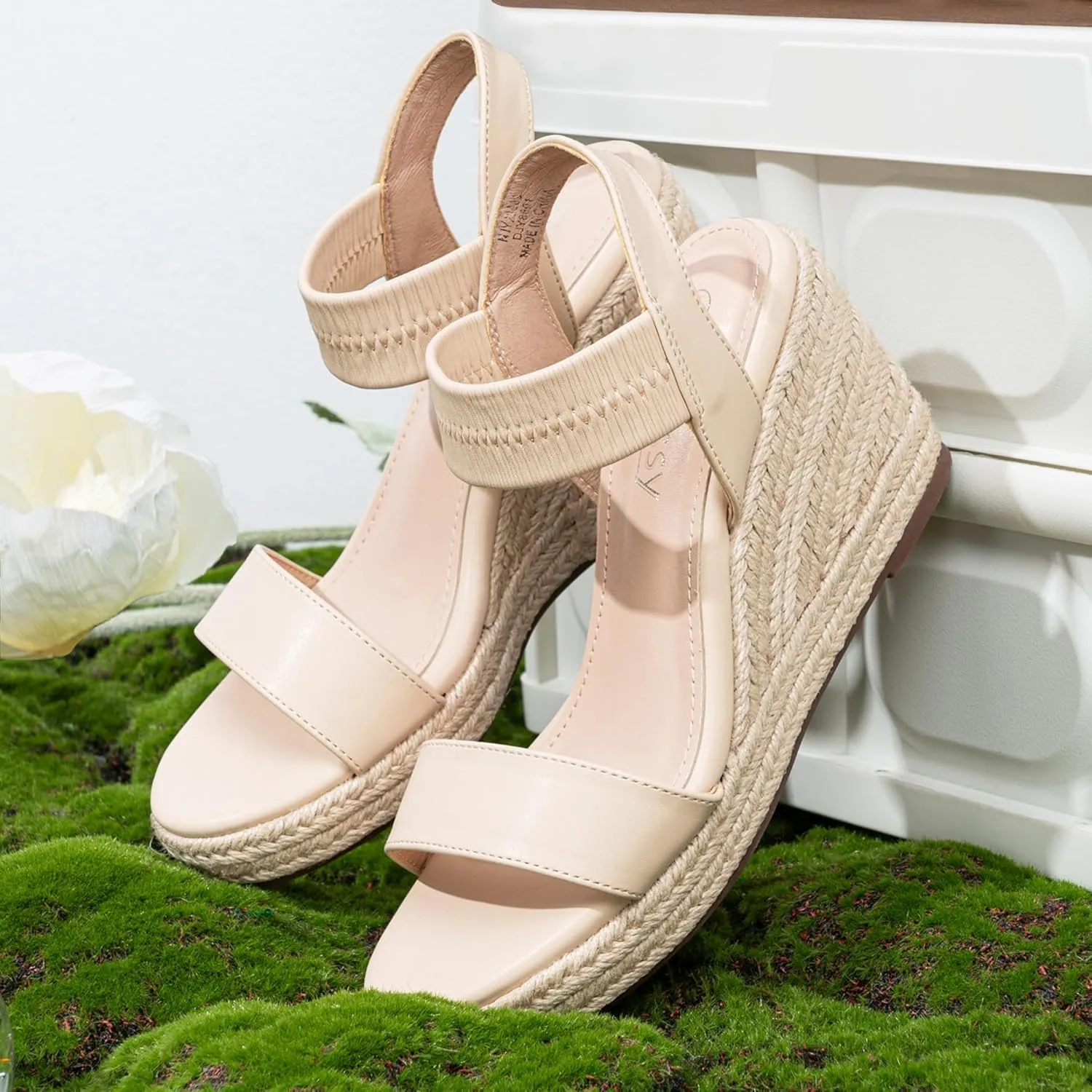 Jeossy Women's Wedge Platform Black Sandals, Espadrille Comfort Elastic Ankle Strap 8801 Sandals