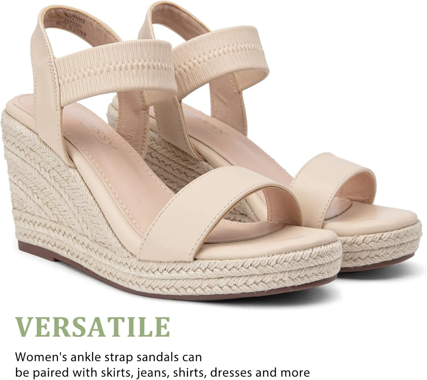 Jeossy Women's Wedge Platform Black Sandals, Espadrille Comfort Elastic Ankle Strap 8801 Sandals