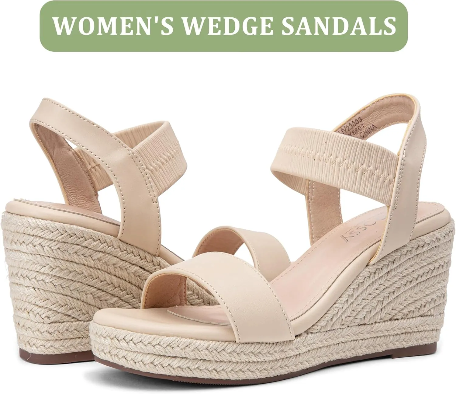 Jeossy Women's Wedge Platform Black Sandals, Espadrille Comfort Elastic Ankle Strap 8801 Sandals