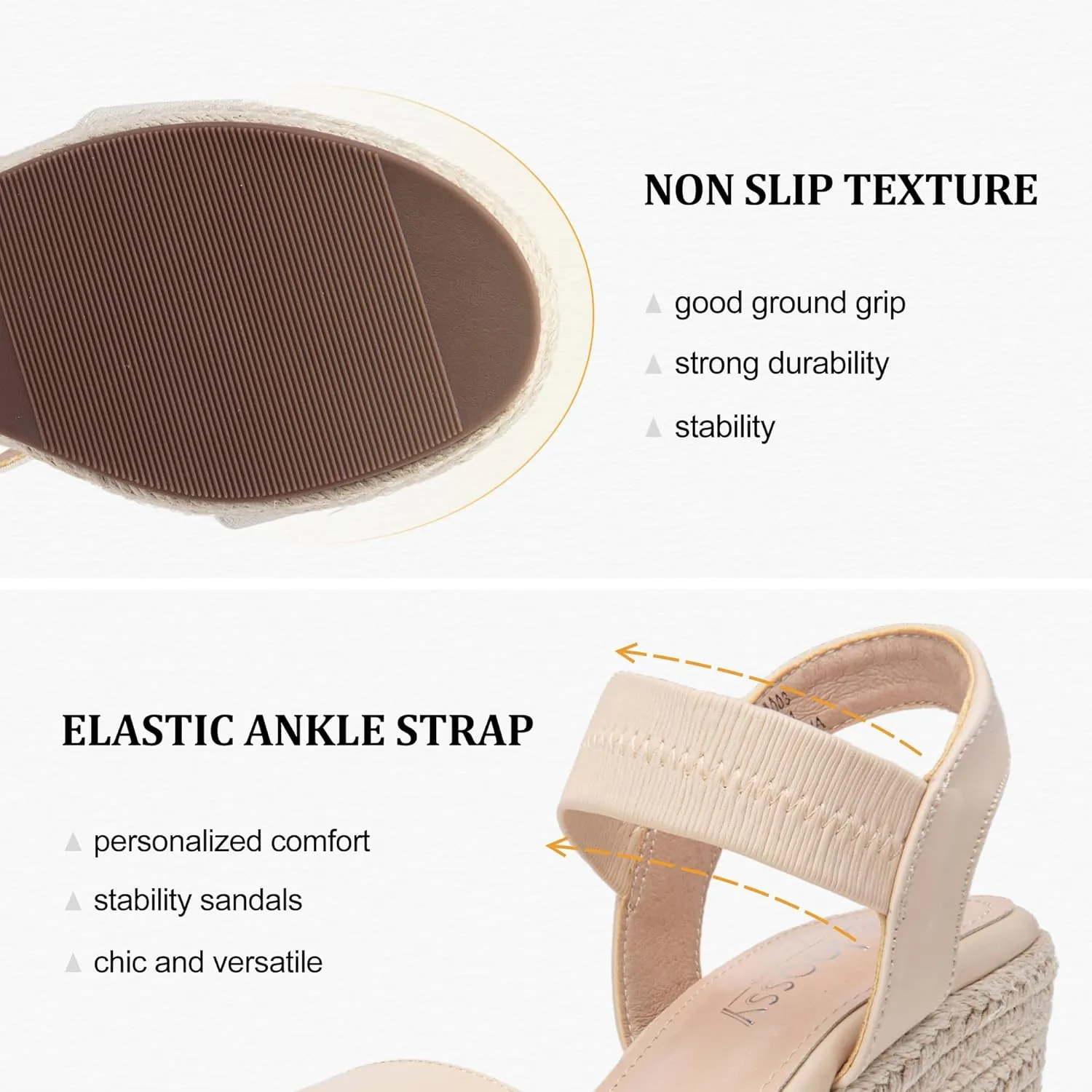 Jeossy Women's Wedge Platform Black Sandals, Espadrille Comfort Elastic Ankle Strap 8801 Sandals