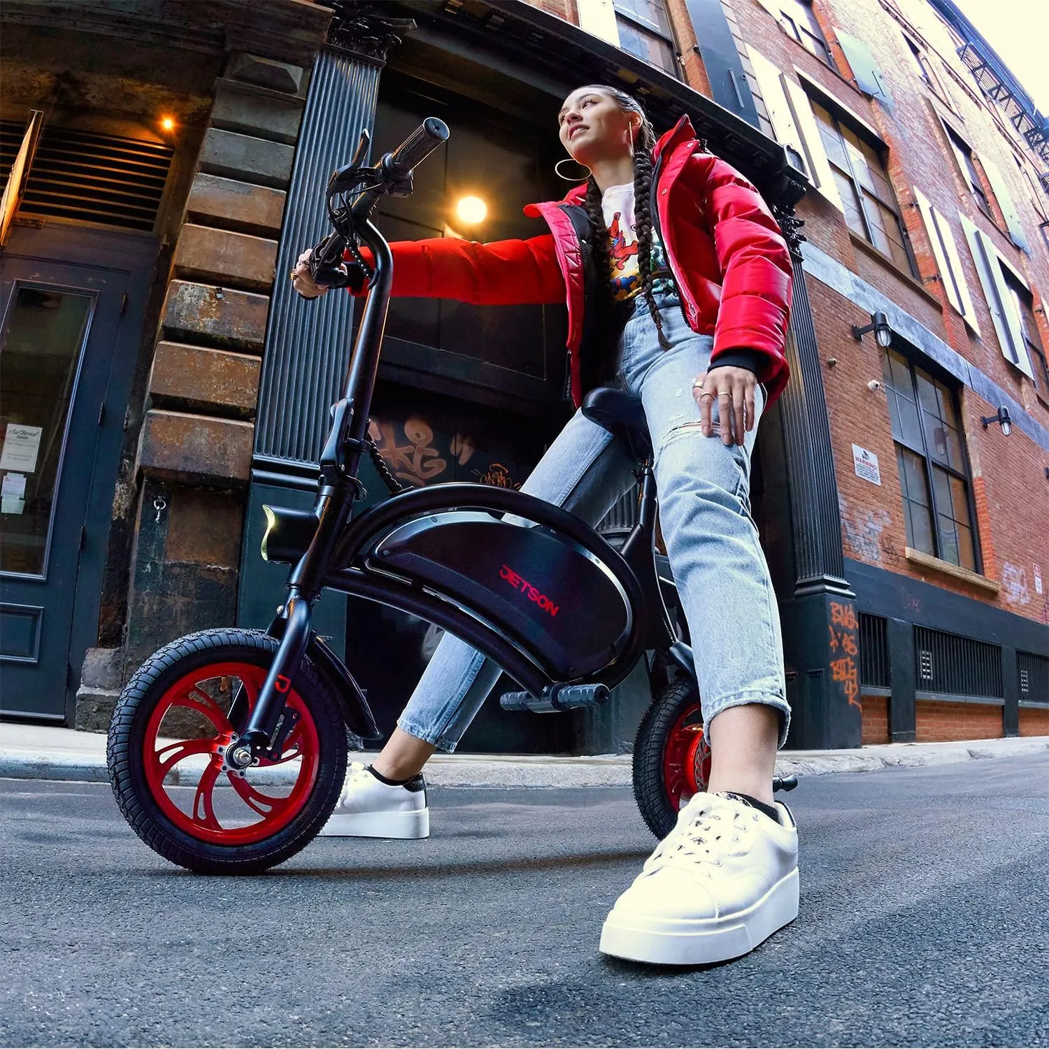 Jetson Bolt Folding Electric Ride-On Bike, Easy-Folding, Built-in Carrying Handle, Twist Throttle, Up to 15.5 MPH, Ages 13 