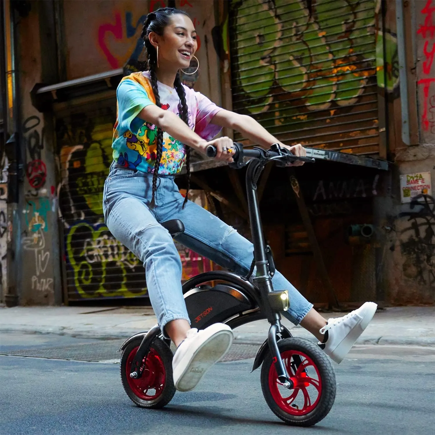 Jetson Bolt Folding Electric Ride-On Bike, Easy-Folding, Built-in Carrying Handle, Twist Throttle, Up to 15.5 MPH, Ages 13 