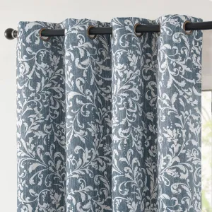 jinchan 100% Blackout Curtains for Bedroom, Blue Scroll Floral Patterned Curtains 63 Inch Length for Living Room, Farmhouse Vintage Art Deco Drapes, Thermal Insulated Window Curtains Grommet 2 Panels
