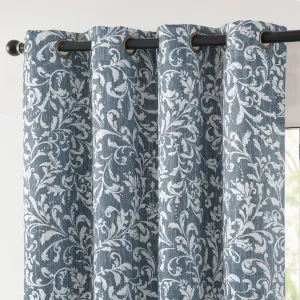 jinchan 100% Blackout Curtains for Bedroom, Blue Scroll Floral Patterned Curtains 84 Inch Length for Living Room, Farmhouse Vintage Art Deco Drapes, Thermal Insulated Window Curtains Grommet 2 Panels