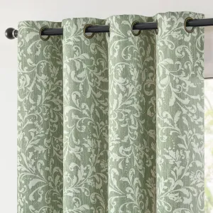 JINCHAN 100% Blackout Curtains for Bedroom, Green Scroll Floral Patterned Curtains 84 Inch Length for Living Room, Farmhouse Vintage Art Deco Drapes, Thermal Insulated Window Curtains Grommet 2 Panels