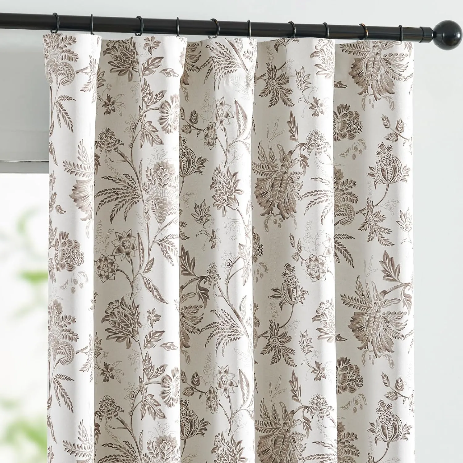 jinchan 100% Blackout Floral Curtains for Bedroom, 84 Inches Long Printed Flower Black Out Curtains, French Country Back Tab Taupe Window Treatment Farmhouse Drapes Set 2 Panels Taupe
