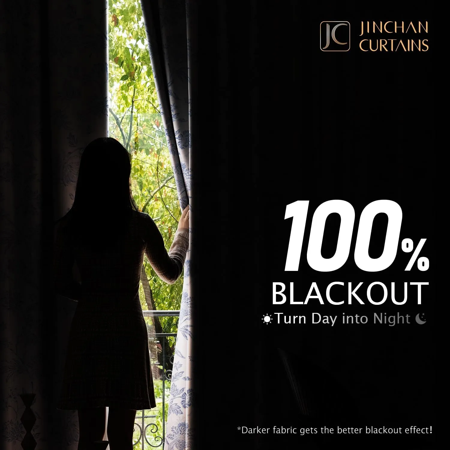 jinchan Pinch Pleated Curtains 100% Blackout Floral Curtains for Bedroom Printed Flower Black Out Curtains, 63 Inches Long Curtains, Back Tab Blue Window Curtains Drapes with Hooks Set 2 Panels