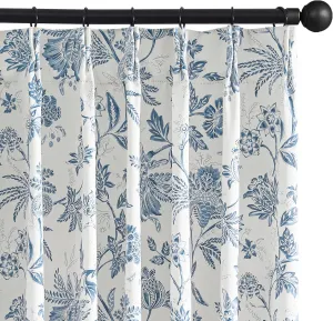 jinchan Pinch Pleated Curtains 100% Blackout Floral Curtains for Bedroom Printed Flower Black Out Curtains, 63 Inches Long Curtains, Back Tab Blue Window Curtains Drapes with Hooks Set 2 Panels