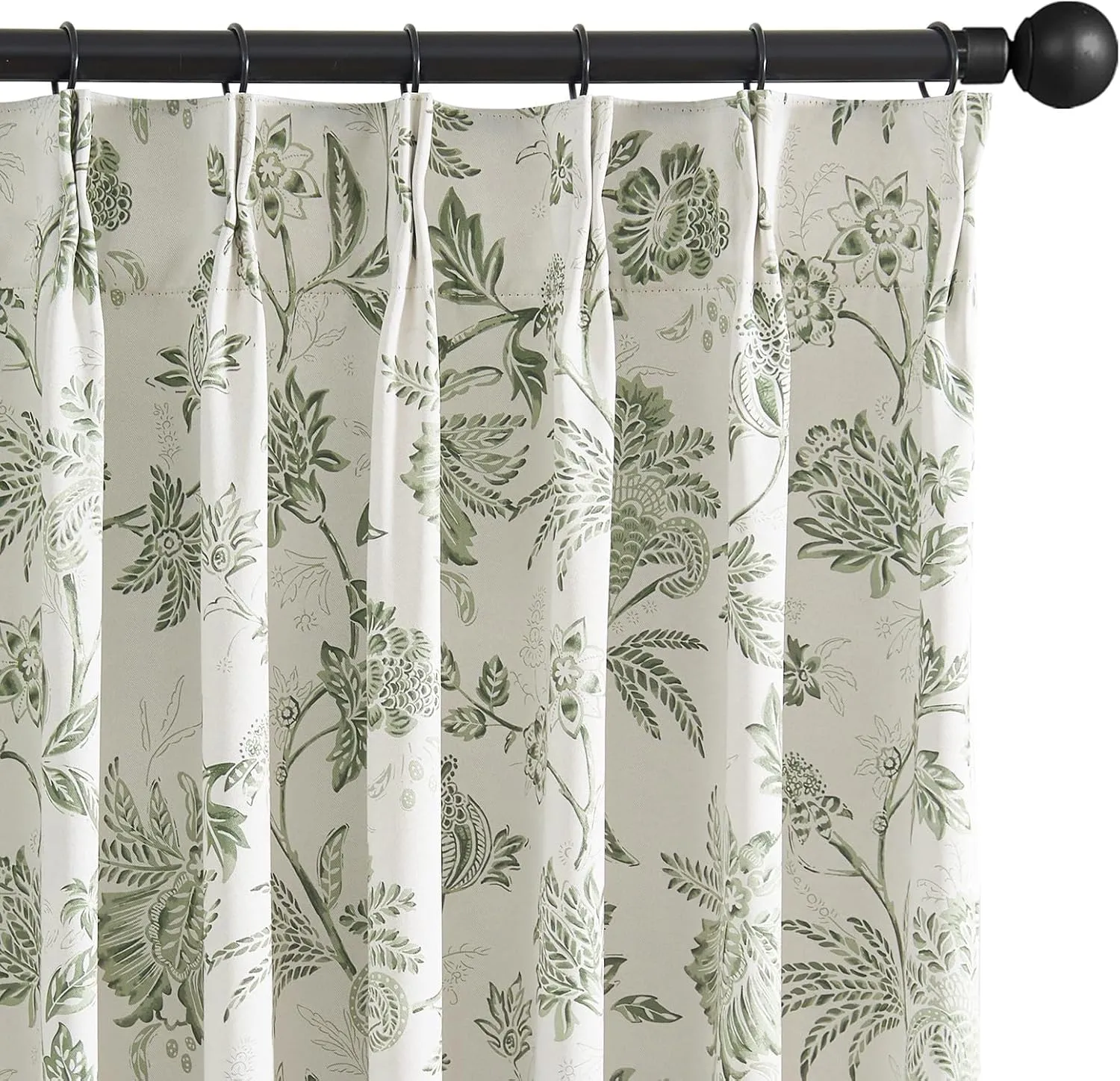 jinchan Pinch Pleated Curtains 100% Blackout Floral Curtains for Bedroom Printed Flower Black Out Curtains, 63 Inches Long Curtains, Back Tab Sage Green Window Curtains Drapes with Hooks Set 2 Panels
