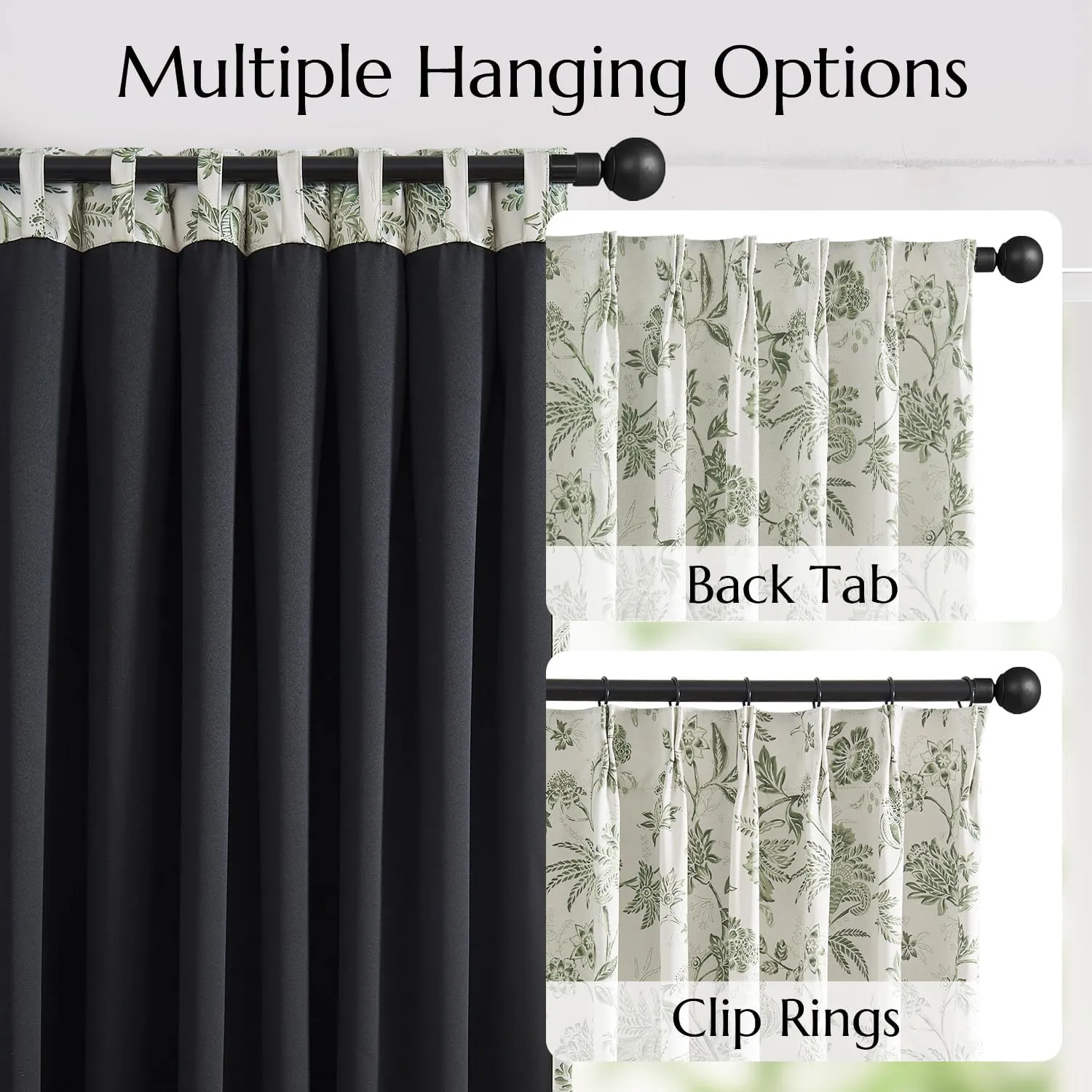 jinchan Pinch Pleated Curtains 100% Blackout Floral Curtains for Bedroom Printed Flower Black Out Curtains, 63 Inches Long Curtains, Back Tab Sage Green Window Curtains Drapes with Hooks Set 2 Panels