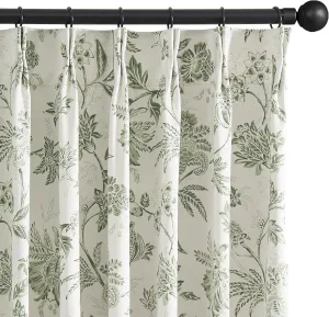 jinchan Pinch Pleated Curtains 100% Blackout Floral Curtains for Bedroom Printed Flower Black Out Curtains, 63 Inches Long Curtains, Back Tab Sage Green Window Curtains Drapes with Hooks Set 2 Panels