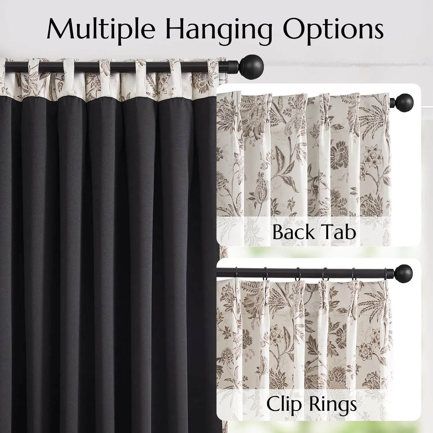 jinchan Pinch Pleated Curtains 100% Blackout Floral Curtains for Bedroom Printed Flower Black Out Curtains, 63 Inches Long Curtains, Back Tab Taupe Window Curtains Drapes with Hooks Set 2 Panels
