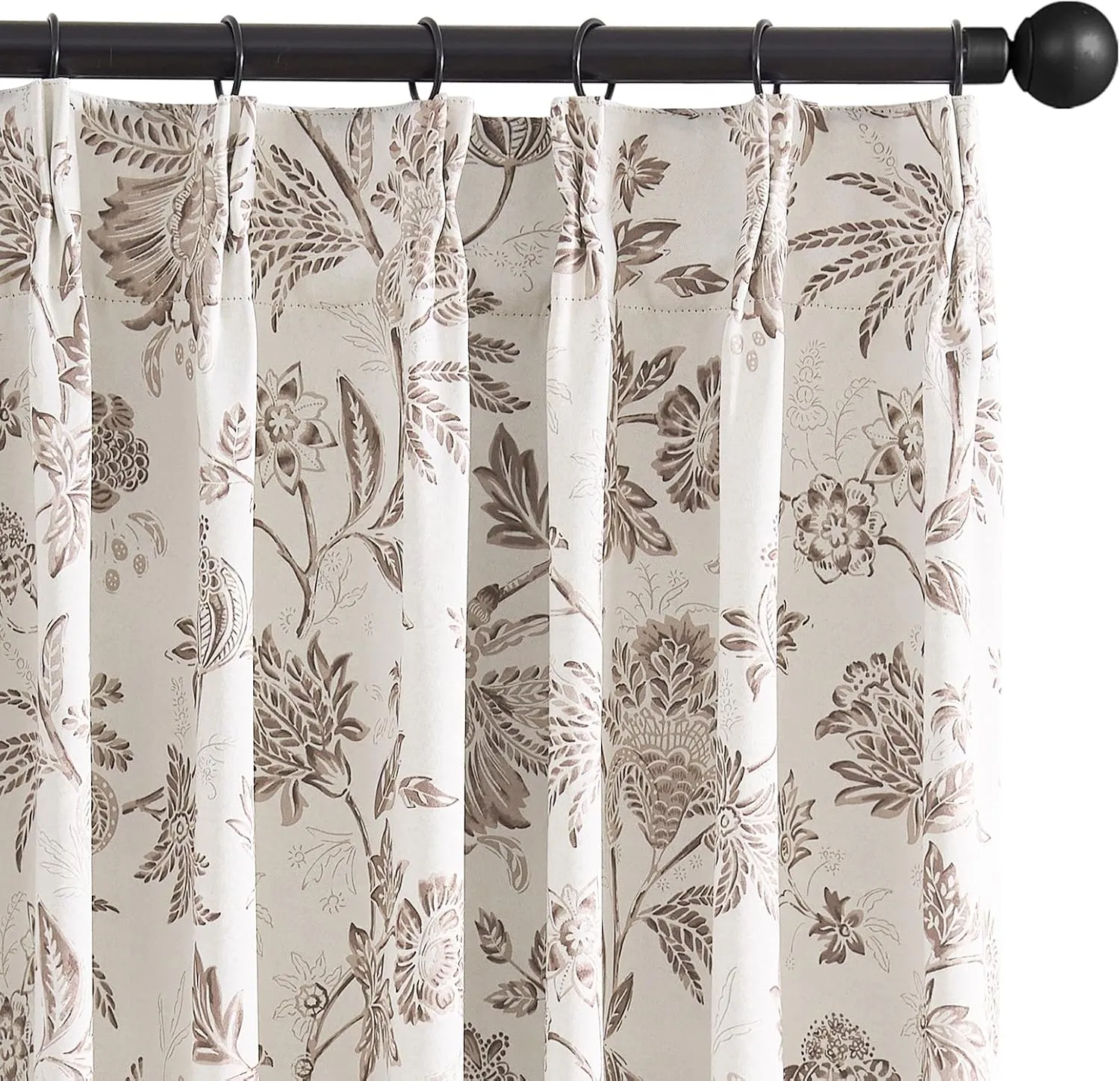 jinchan Pinch Pleated Curtains 100% Blackout Floral Curtains for Bedroom Printed Flower Black Out Curtains, 63 Inches Long Curtains, Back Tab Taupe Window Curtains Drapes with Hooks Set 2 Panels