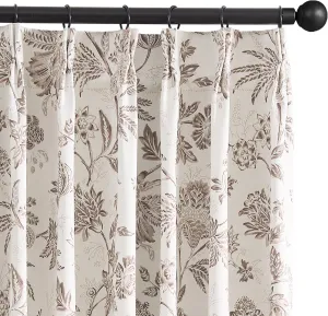 jinchan Pinch Pleated Curtains 100% Blackout Floral Curtains for Bedroom Printed Flower Black Out Curtains, 63 Inches Long Curtains, Back Tab Taupe Window Curtains Drapes with Hooks Set 2 Panels